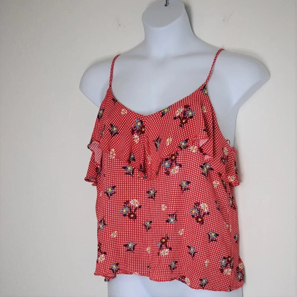Everly Gingham Crop Tank Top Sz L Floral Back Tie Boho Cottagecore - Picture 4 of 12